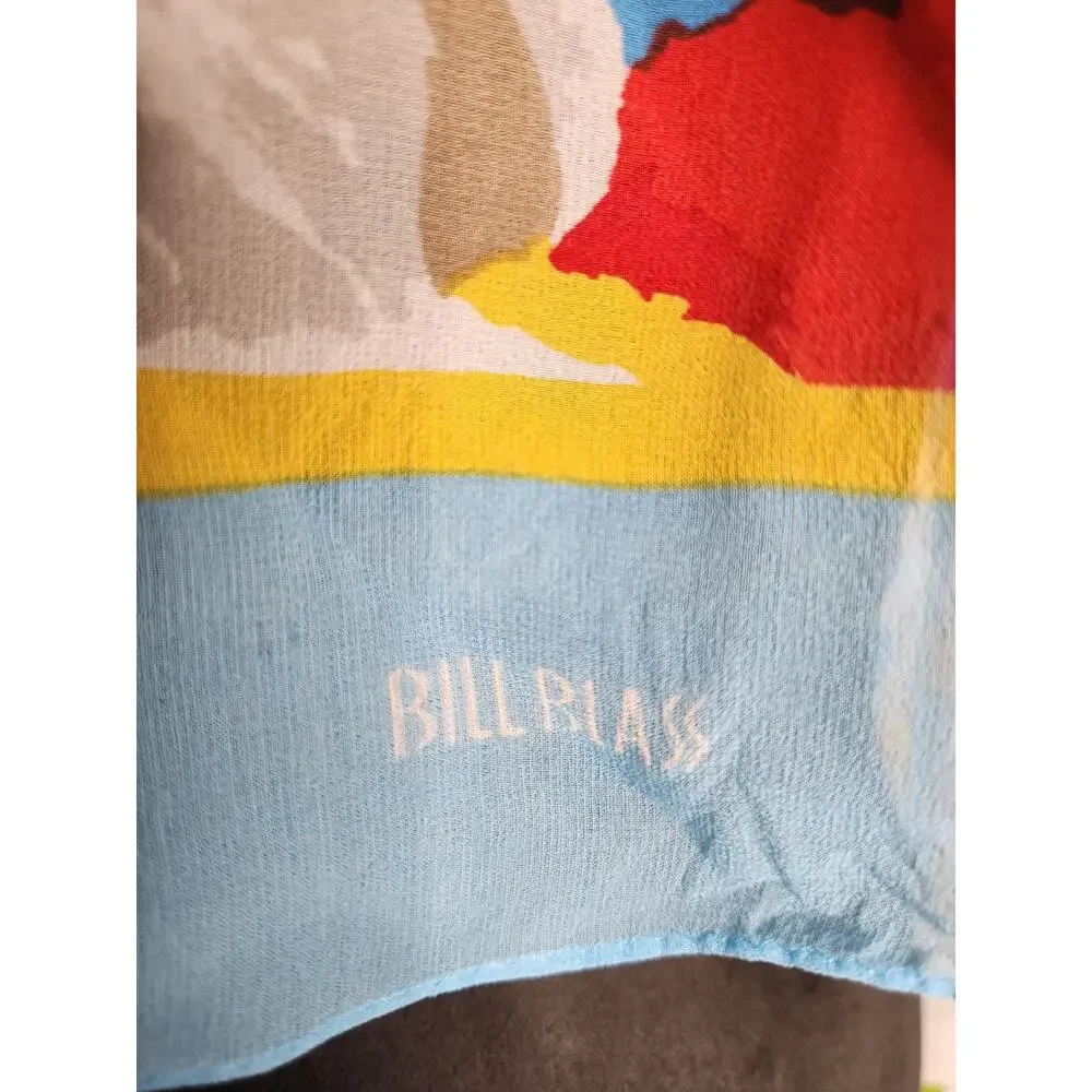 Vintage 80's Bill Blass Silk Rectangle Scarf Floral Daisies 60
